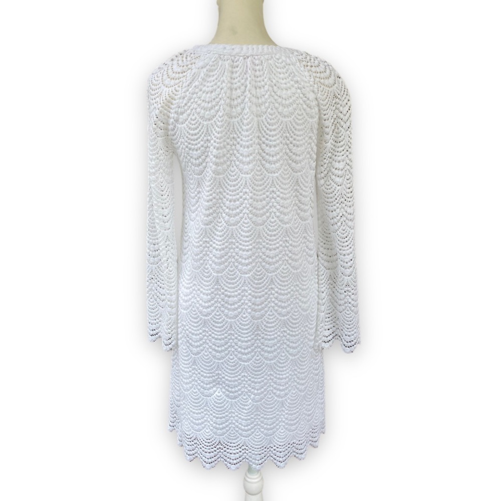 LILLY Pulitzer Sea Isle White Scallop Lace Bell Sleeve Shift Dress - Picture 8 of 16